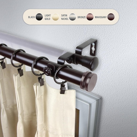 Central Design 1 in. Cap Double Curtain Rod with 120 to 170 in. Extension, Mahogany 100-50-996-D